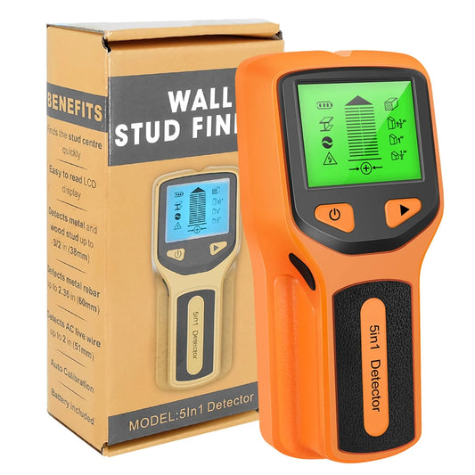 5 in 1 Stud Finder Wall Scanner Detector Electronic Stud Sensor Locator Wood Beam Joist Finders Portable Wall Detector with LCD Display for Wood AC Wire Metal Studs Detection